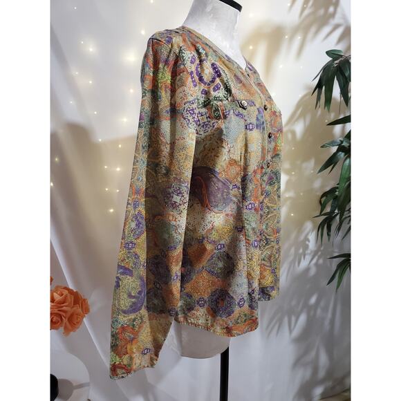 Orvis Womens Paisley Boho Mandala Shell Button Blouse Size 16 Multicolor Hippie - Picture 4 of 12